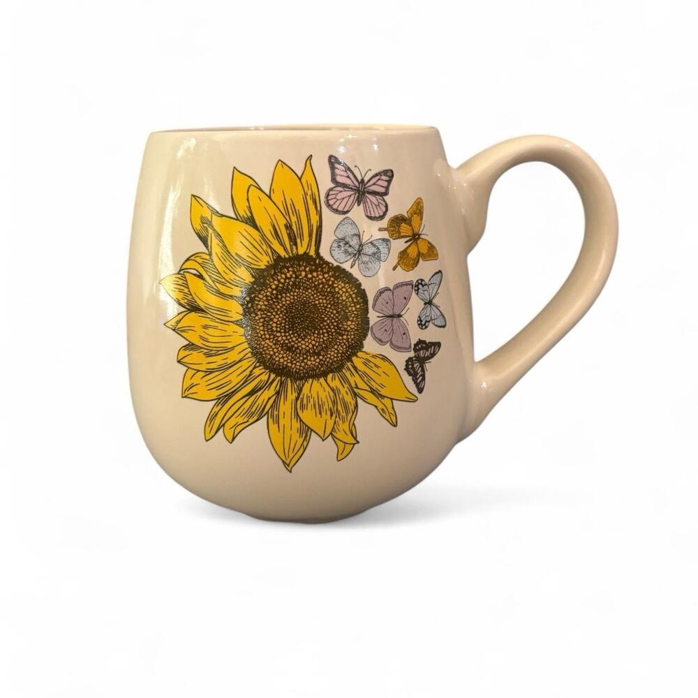 Capelli New York Sunflower Butterfly Stoneware Mug Cream Yellow Boho Floral